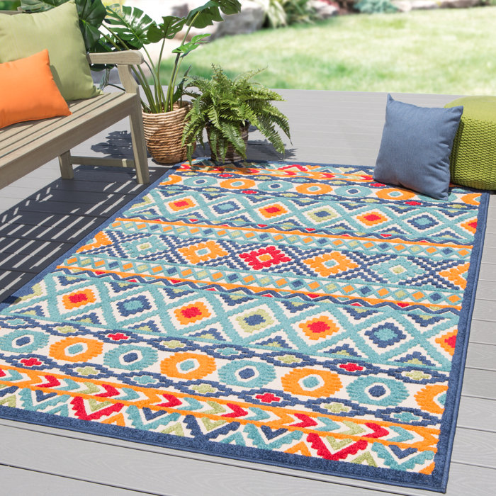 Bungalow Rose New London Geometric Orange/Blue Indoor/Outdoor Area Rug